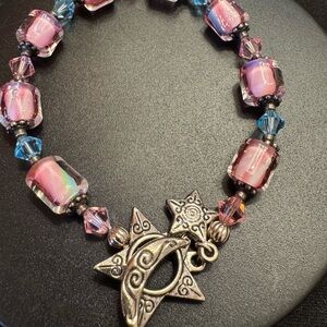 Artisan Pink and Blue Beaded Bracelet